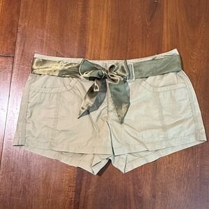 Express Y2K Low Rise Mini Shorts 4 Olive Green Satin Ribbon Belt Safari Indie